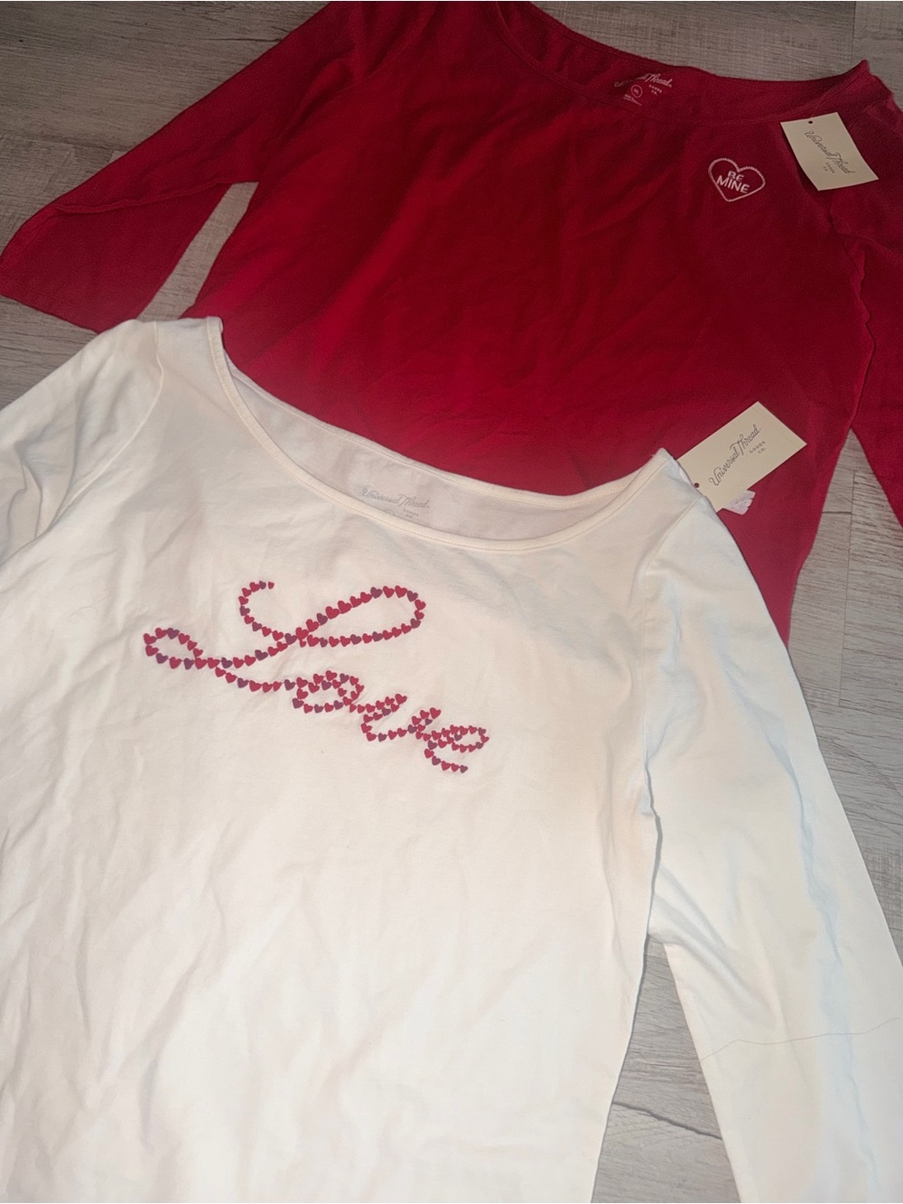 White "the Love" Heart-Accent Tee + Red Long Sleeve Top - 2 Pack